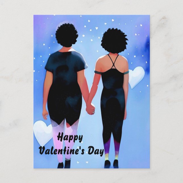 Quéer Black women-paret på kärlek Valentindagen Vykort (Framsida)