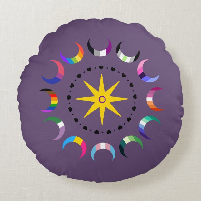 Queer Crescent Pride månar Rund Kudde (Framsidan)