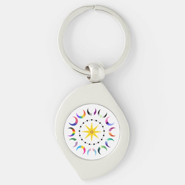Queer Crescent Pride Månar Swirl Silverfärgad Nyckelring (Framsidan)