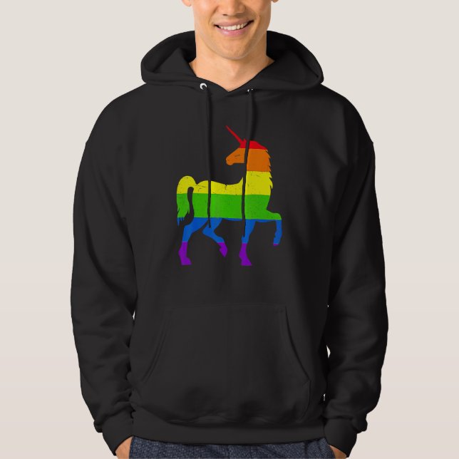 Queer Gay Pride Month Rainbow Flag Fantasy Unicorn Hoodie (Framsida)