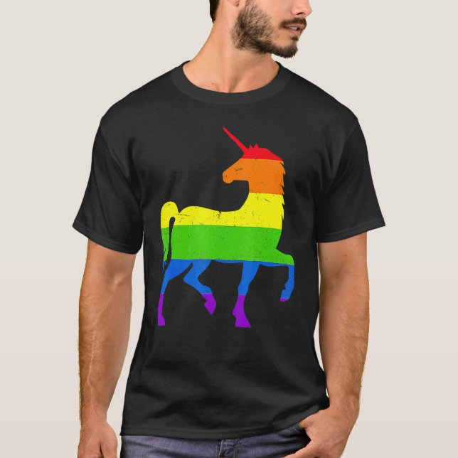 Queer Gay Pride Month Rainbow Flag Fantasy Unicorn T Shirt (Framsida)