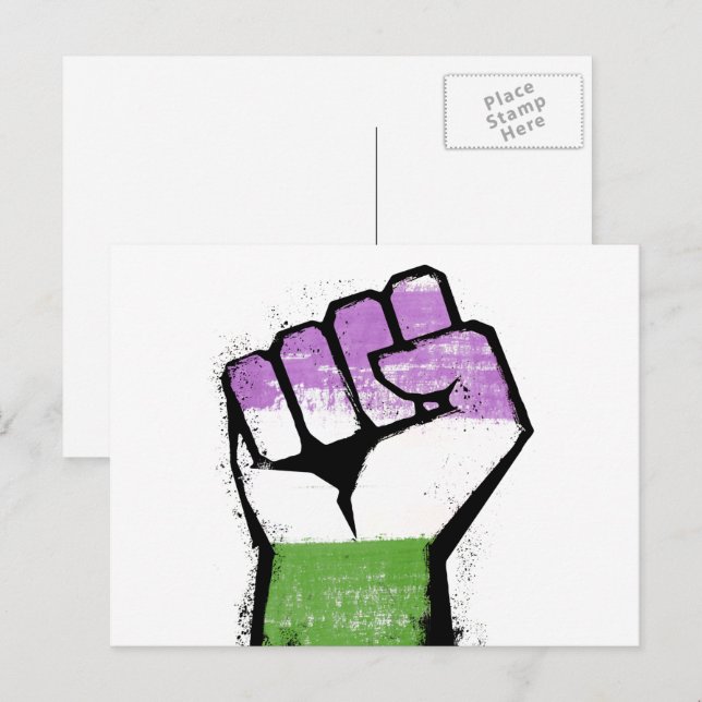 Queer / Genderqueer stolthet näve Vykort (Fram/baksida)