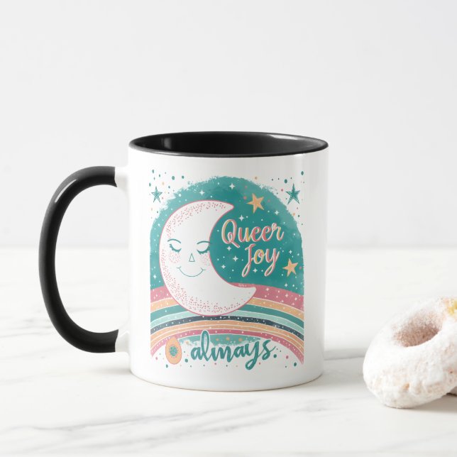 Queer Glädje Alltid LGBTQ Pride Regnbåge Måne Söt  Mugg (Med munk)