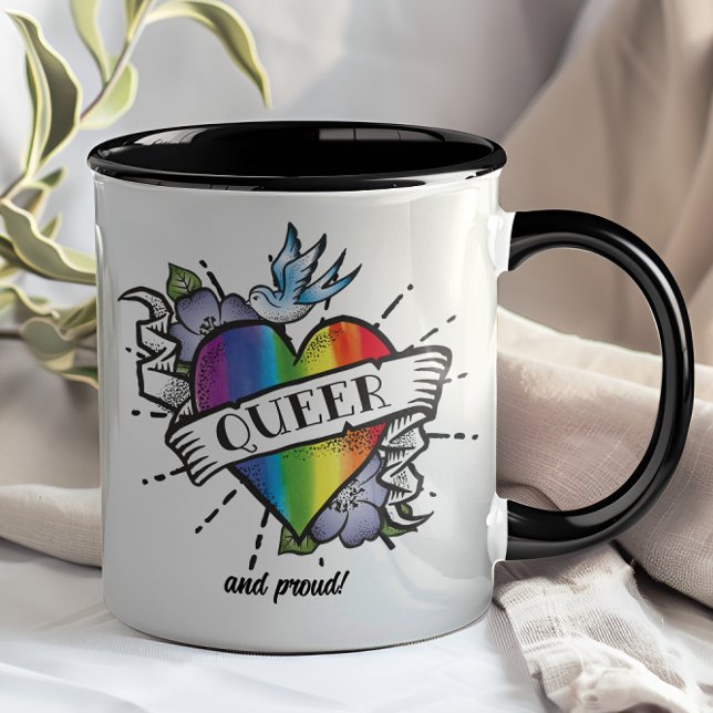 Queer Heart Tattoo Mugg (Queer and proud, because you belong!)