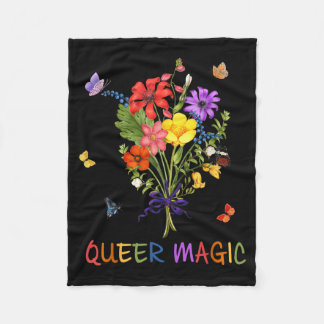 Queer Magisk Blomma Fjärilar Regnbåge Stolt Allier Fleecefilt