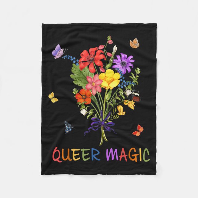 Queer Magisk Blomma Fjärilar Regnbåge Stolt Allier Fleecefilt (Framsidan)