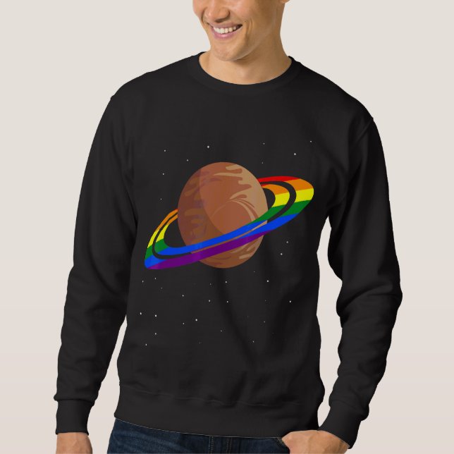 Queer Rainbow Flagga Gay pride Month Saturnus Equa Lång Ärmad Tröja (Framsida)