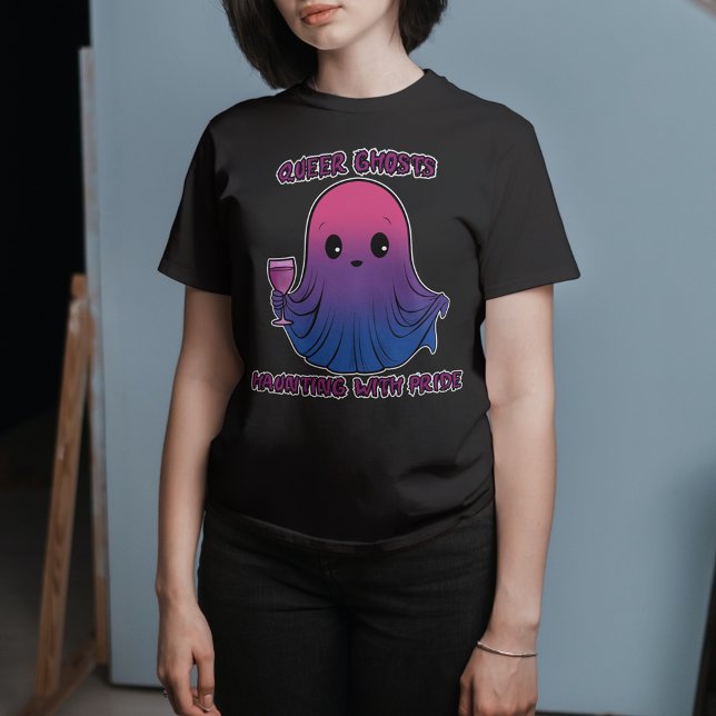 Queer Spöken, Ghost i Bisexual Flagga Färg T Shirt (Skapare uppladdad)