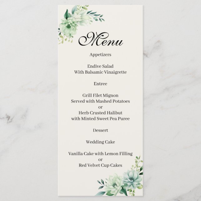 Quenceanera green floral Menu Meny (Framsida)