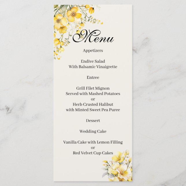 Quenceanera yellow gold Menu Meny (Framsida)