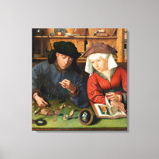Quentin Matsys - Moneylender och hans fru Canvastryck (Framsida)