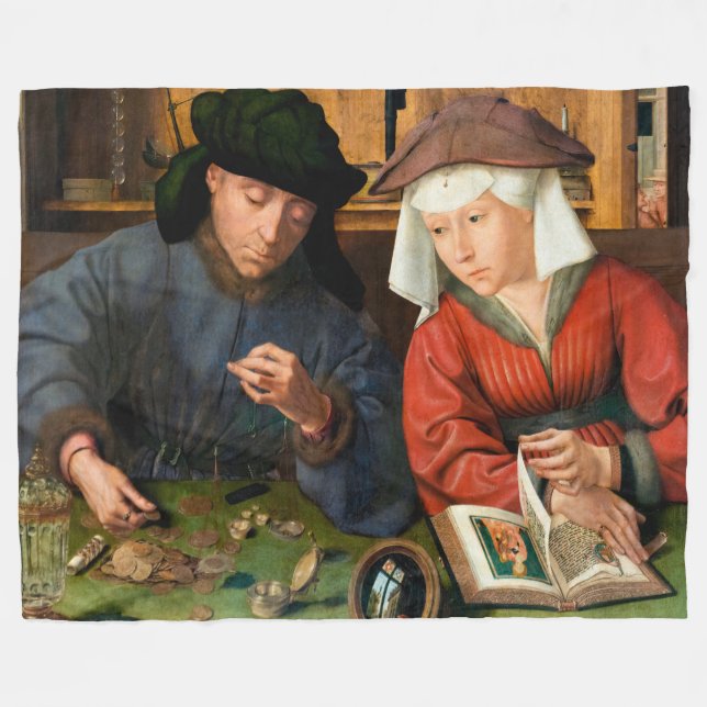 Quentin Matsys - Moneylender och hans fru Fleecefilt (Framsidan (Horisontell))