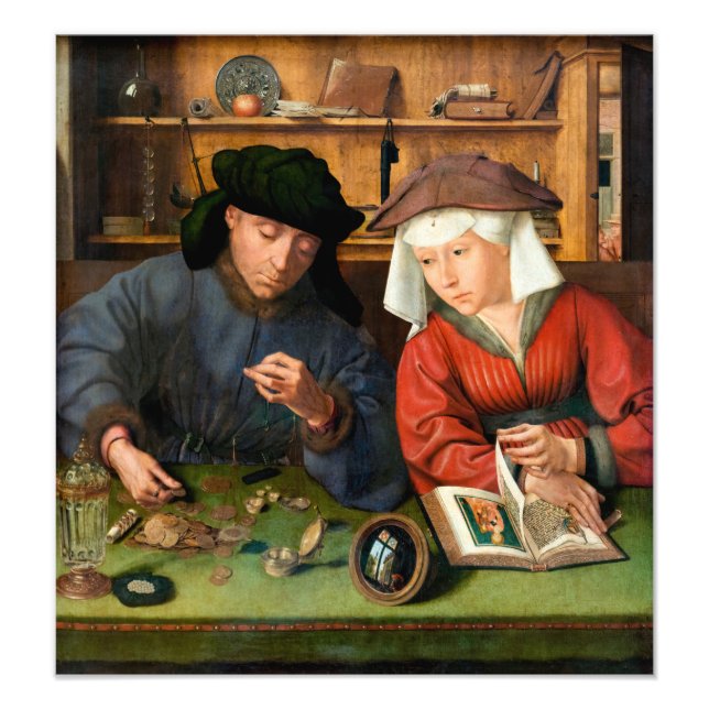 Quentin Matsys - Moneylender och hans fru Fototryck (Framsidan)