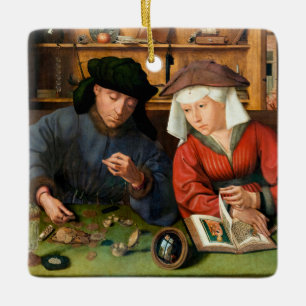 Quentin Matsys - Moneylender och hans fru Julgransprydnad Keramik