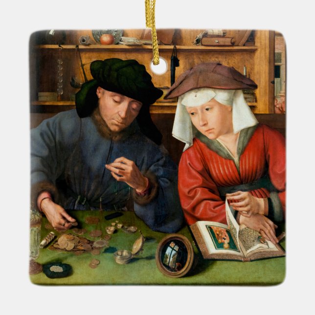 Quentin Matsys - Moneylender och hans fru Julgransprydnad Keramik (Framsida)