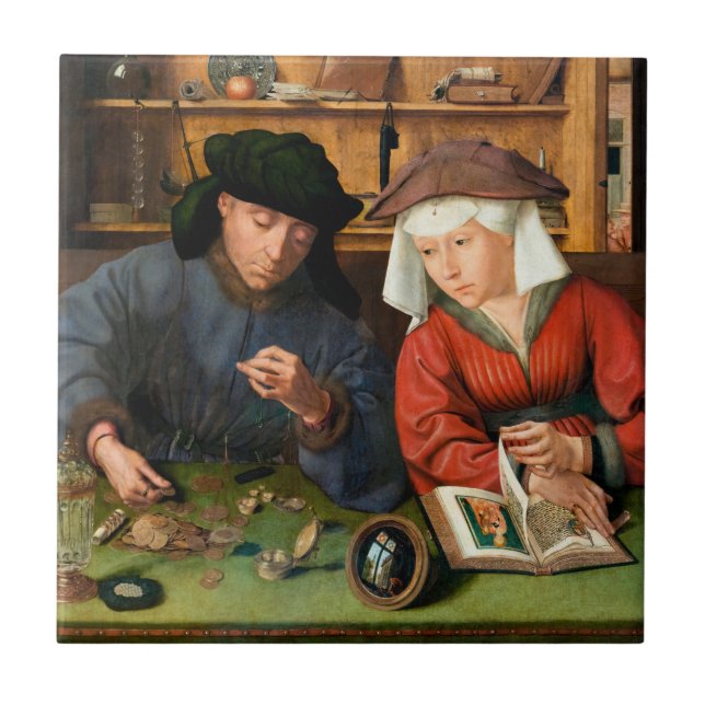 Quentin Matsys - Moneylender och hans fru Kakelplatta (Framsidan)