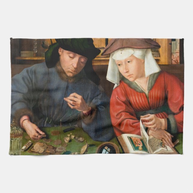 Quentin Matsys - Moneylender och hans fru Kökshandduk (Horisontell)