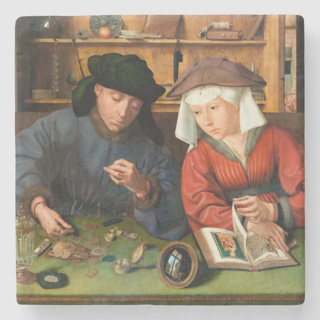 Quentin Matsys - Moneylender och hans fru Stenunderlägg (Framsidan)