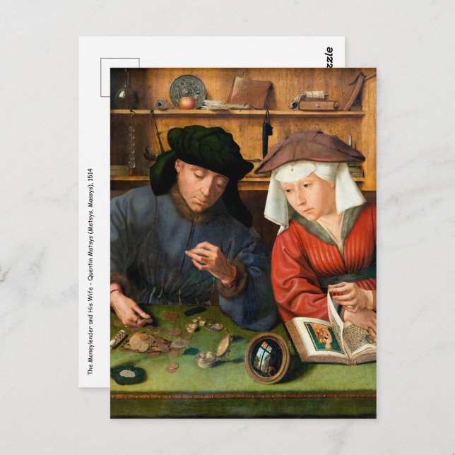 Quentin Matsys - Moneylender och hans fru Vykort (Fram/baksida)