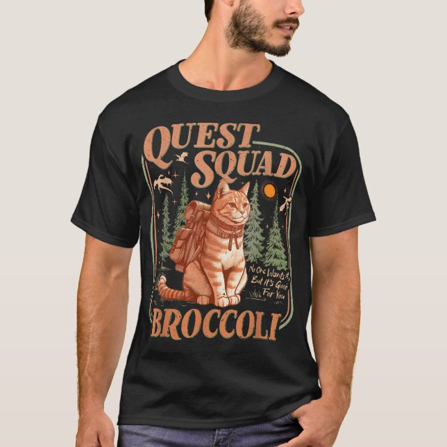 Quest Fantasy Squad Broccoli Kitten Cat T Shirt (Framsida)