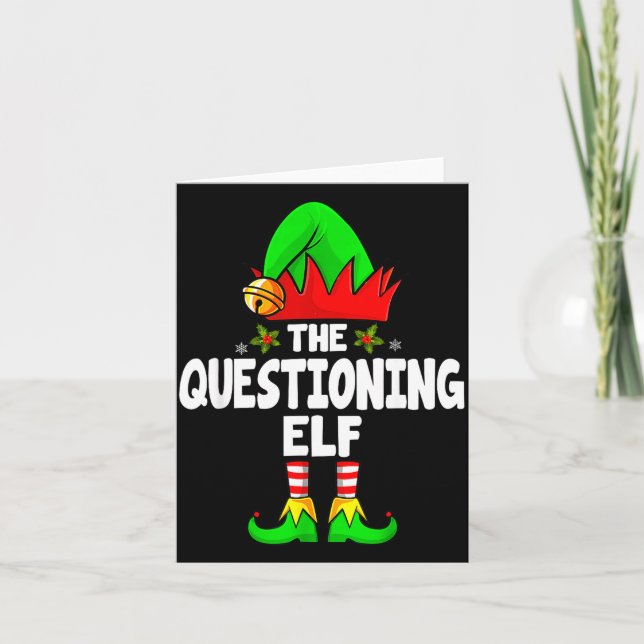 Questioning Elf Group Christmas Funny Pajama Party Kort (Framsida)