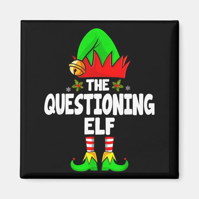 Questioning Elf Group Christmas Funny Pajama Party Magnet (Framsidan)