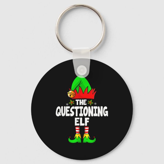 Questioning Elf Group Christmas Funny Pajama Party Nyckelring (Framsida)