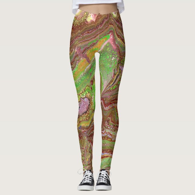 Questions 1 Wild Green Maroon Leggings (Framsida)