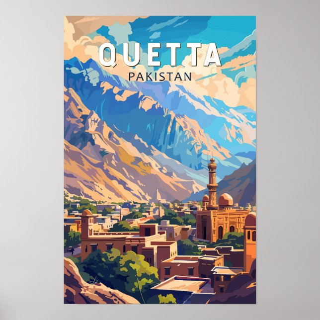 Quetta Pakistan Resa Konst Vintage Poster (Framsidan)