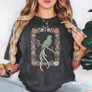 Quetzal Fågel Blommig Rektangel T Shirt