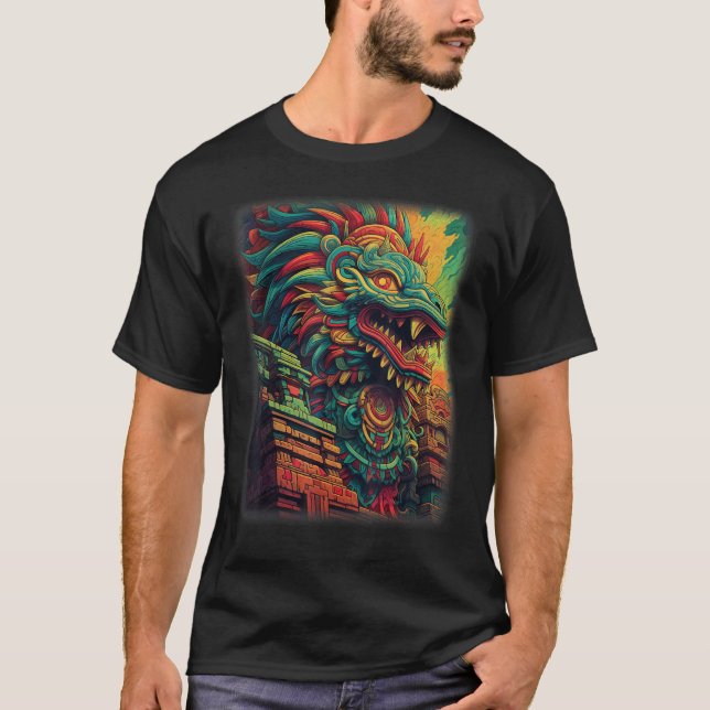 Quetzalcoatl Aztec God Feathered Serpent Kukulkan  T Shirt (Framsida)