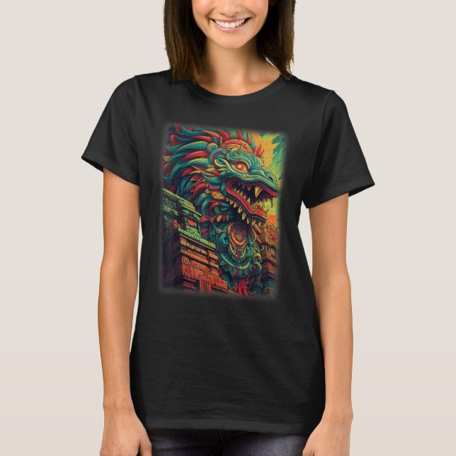 Quetzalcoatl Aztec God Feathered Serpent Kukulkan  T Shirt (Framsida)