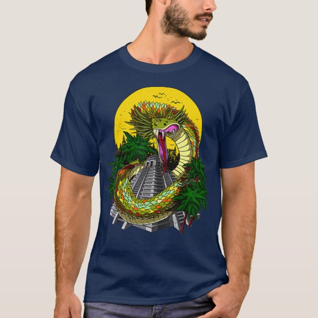 Quetzalcoatl Aztec Gud Ancient Mayan Pyramids T Shirt (Framsida)