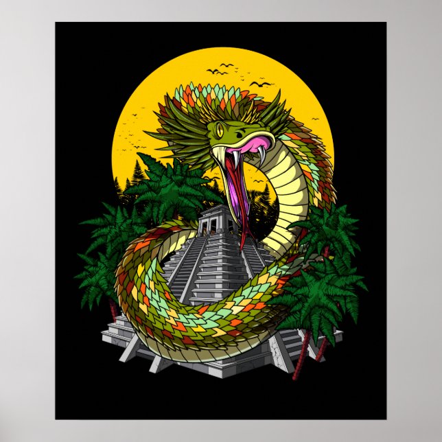 Quetzalcoatl Aztec Gud Mayan Pyramid Snake Poster (Framsidan)