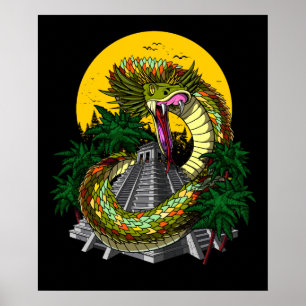 Quetzalcoatl Aztec Gud Mayan Pyramid Snake Poster