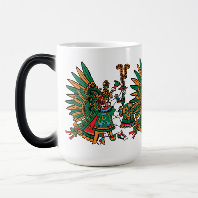 Quetzalcoatl - Plumed Serpent God på morgonen Magisk Mugg (Vänster)