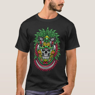 Quetzalcoatl Skull Huichol Calavera Mexican ART ON T Shirt