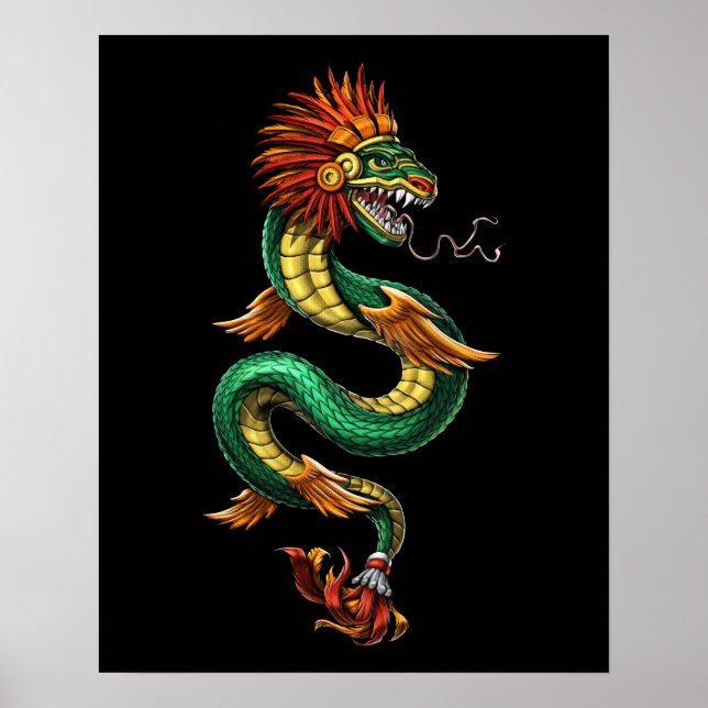 Quetzalkoatl Aztec Feasted Serpent Gud Poster (Framsidan)