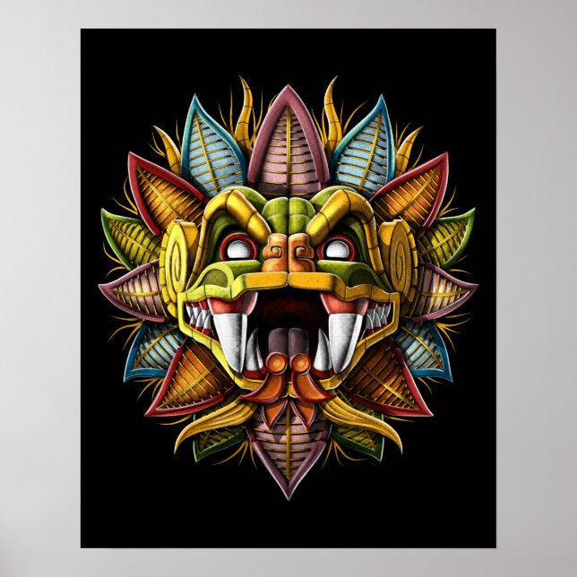 Quetzalkoatl Aztec Feasted Serpent Gud Poster (Framsidan)