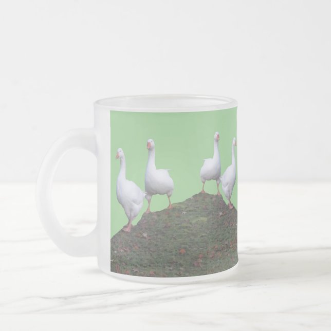 Queue Uped Cute Geese Grönt Frosted Glass Mugg (Vänster)
