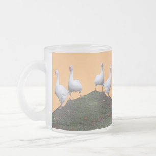 Queue Uped Cute Geese Orange Frosted Glass Mugg
