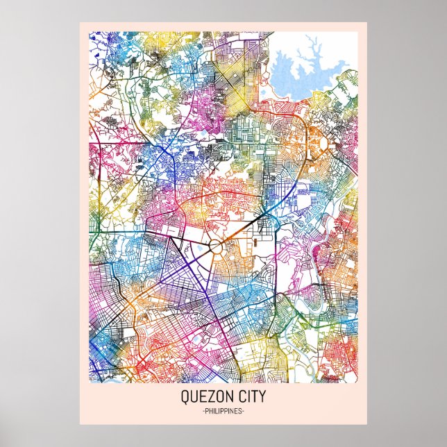 Quezon City Filippinerna Karta Poster (Framsidan)