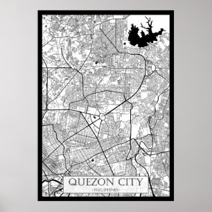 Quezon City Filippinsk Karta Poster