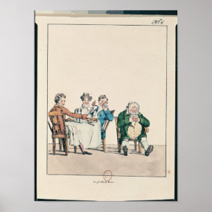 Qui dort dine', karikatyr av en man som sover poster