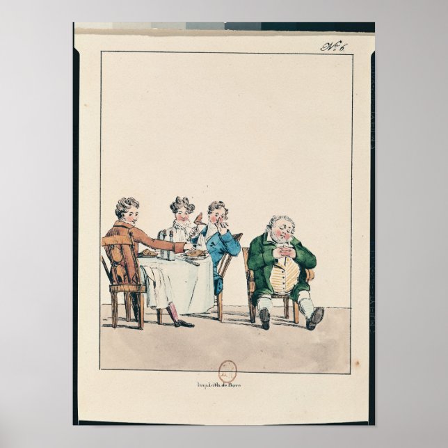 Qui dort dine', karikatyr av en man som sover poster (Framsidan)