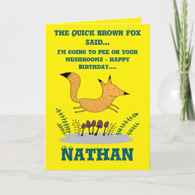 Quick Brown Fox behöver Pee Folding Birthday Kort (Framsida)