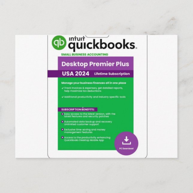 Quickbooks Desktop Premier 2024- intquickbooks.com Vykort (Framsida)