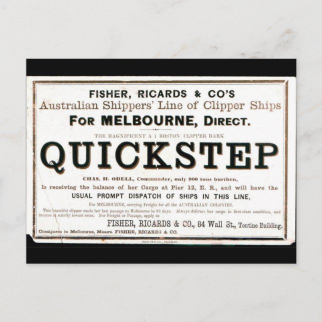 Quickstep Clipper segelfartyg 1859 Vykort (Framsida)