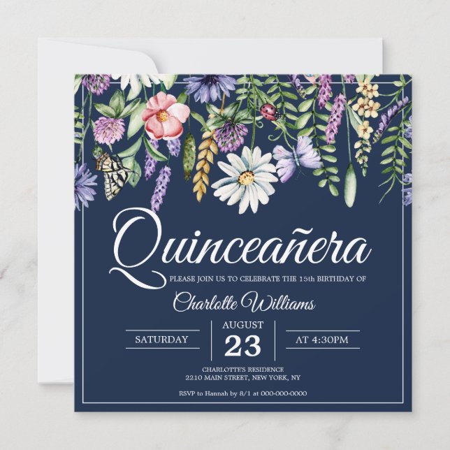 Quicneañera Elegant Wildblommor 15:e födelsedagen Inbjudningar (Framsida)