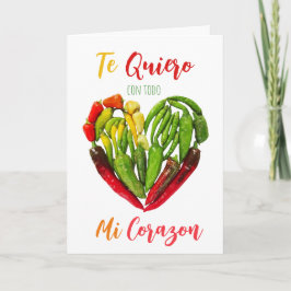 Quiero Chili Peppers Heart Valentines vykort